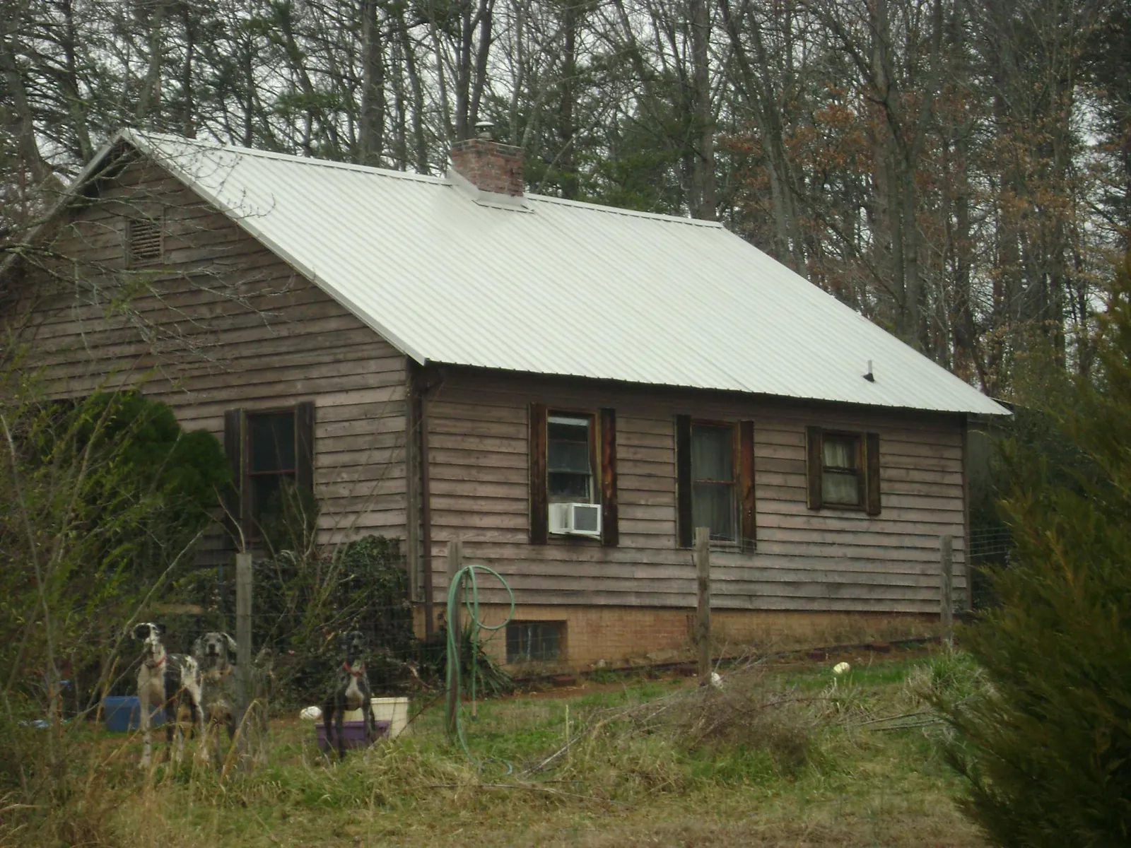 White metal roof on an old wood sided farmhouse, from a Metal Roof Installation job in Jonas Ridge